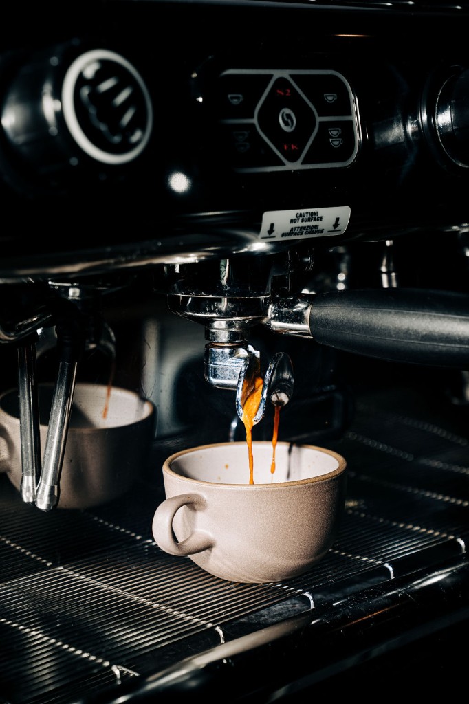 Barista pulling espresso for Stone House event coffee catering
