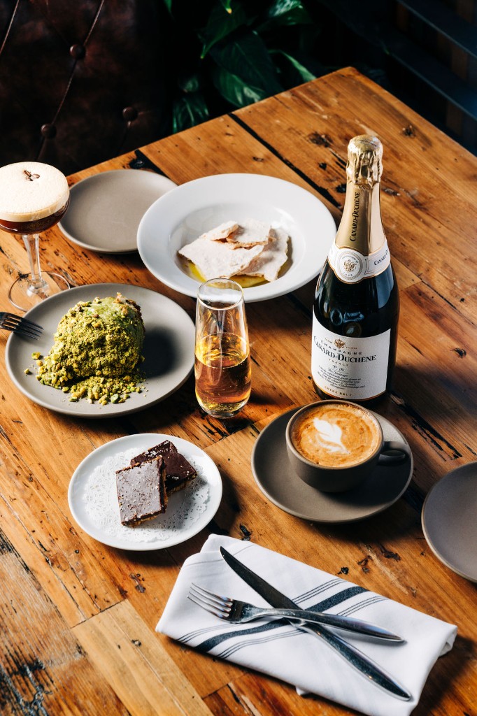 Champagne, latte, and dessert pairing for Stone House catering