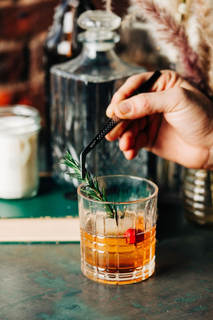 Maple old fashioned pour into rocks glass at Stone House