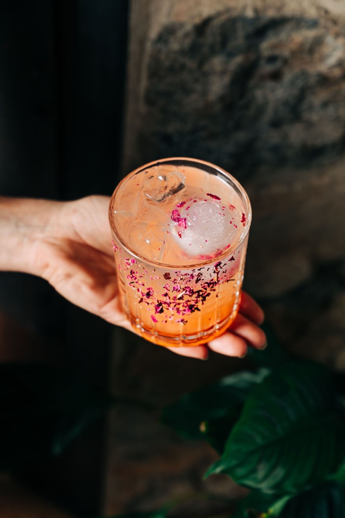 Smoked rose signature cocktail smoke presentation at Stone House