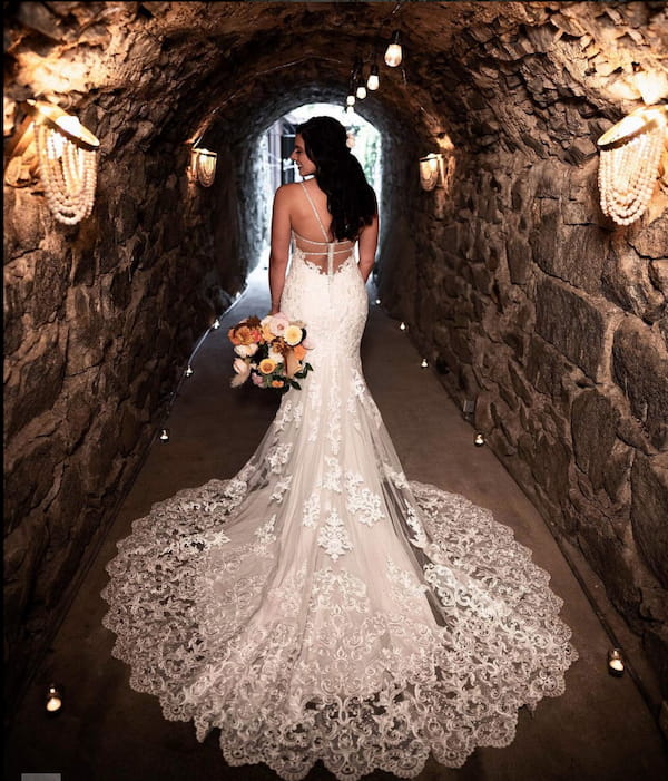 Bride in the stone cavern tunnel at Stone House Nevada City