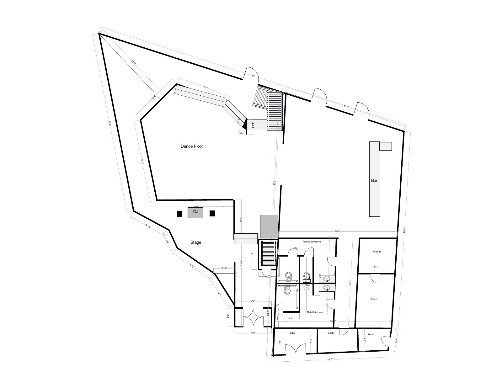 First-floor architectural plan of Stone House Nevada City wedding venue — Great Hall, Parlour, Lounge layout for event planning