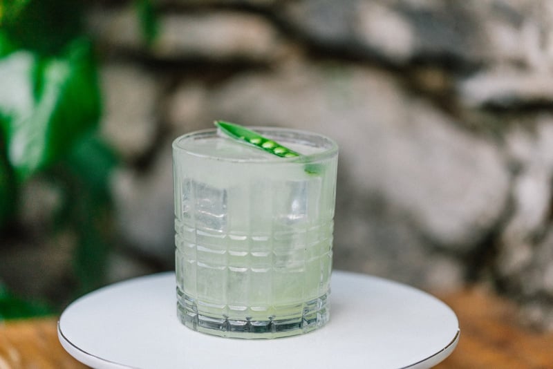 Cucumber gimlet signature cocktail at a Stone House Nevada City private event
