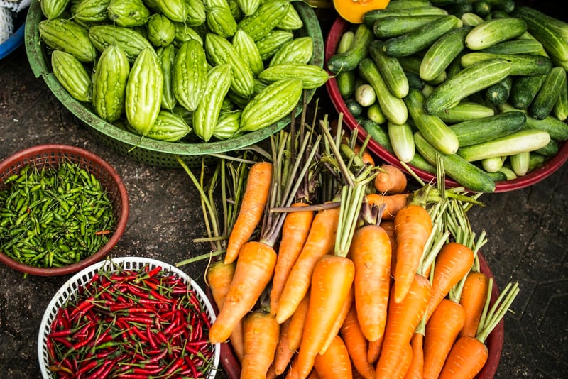 Regenerative farmland with fresh produce — the source of Stone House Farms ingredients