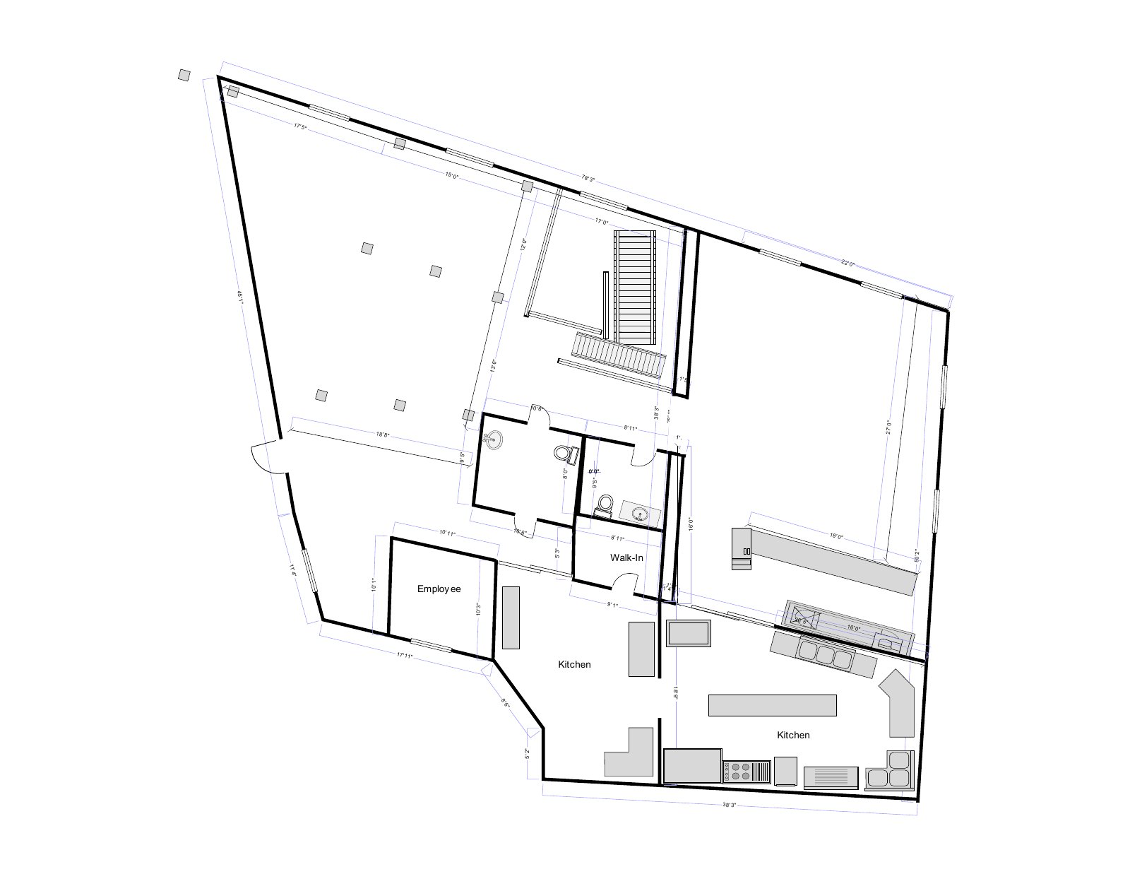 Second-floor architectural plan of Stone House Nevada City wedding venue — Showroom, Penthouse layout for event planning